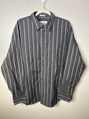 Calvin Klein Mens Size L Gray Striped Long Sleeve Button-Down Shirt - Modern Fit